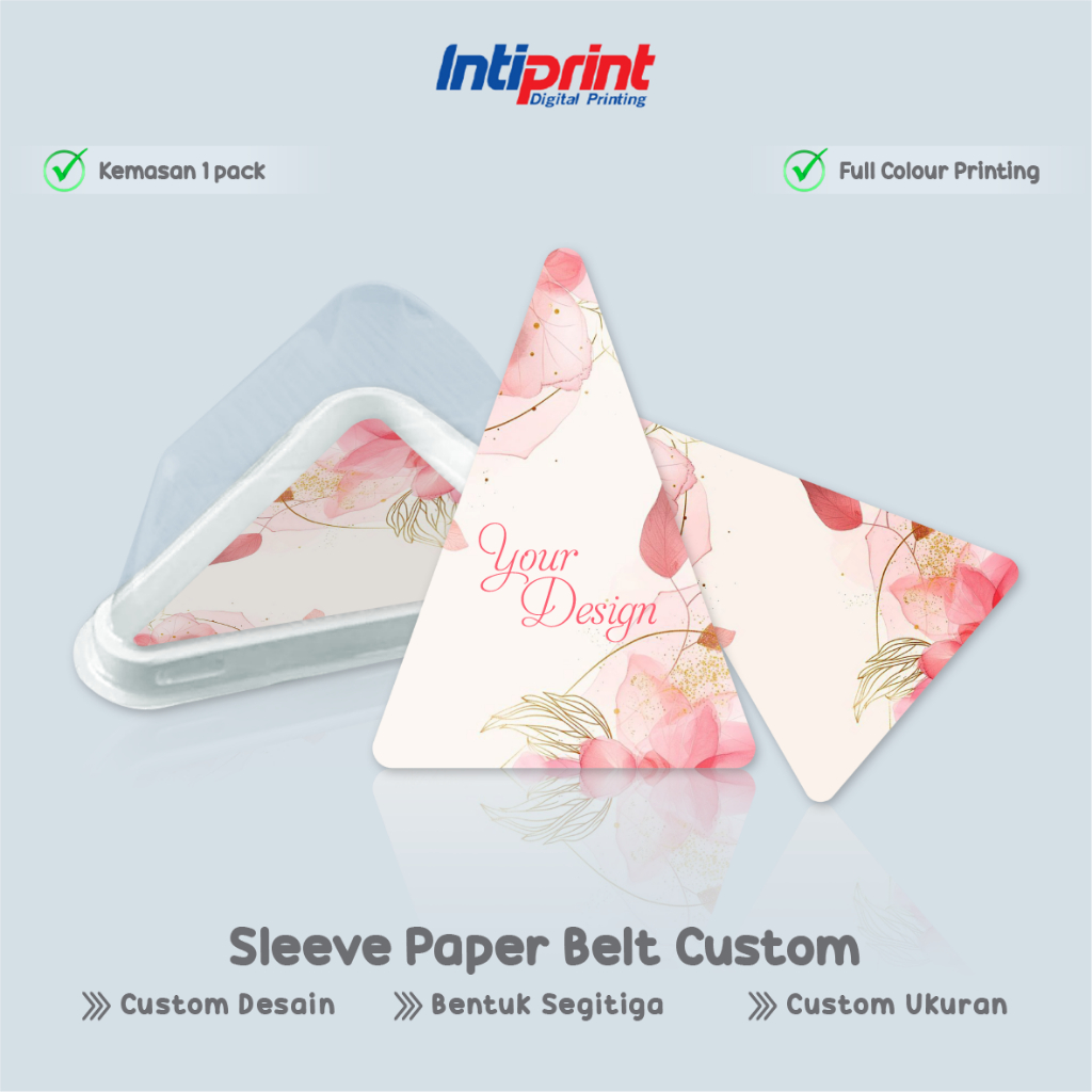

Paper Belt Custom Mika Segitiga / Cetak Paper Sleeve Cake Tray / Label Kemasan Mika Slice Cake