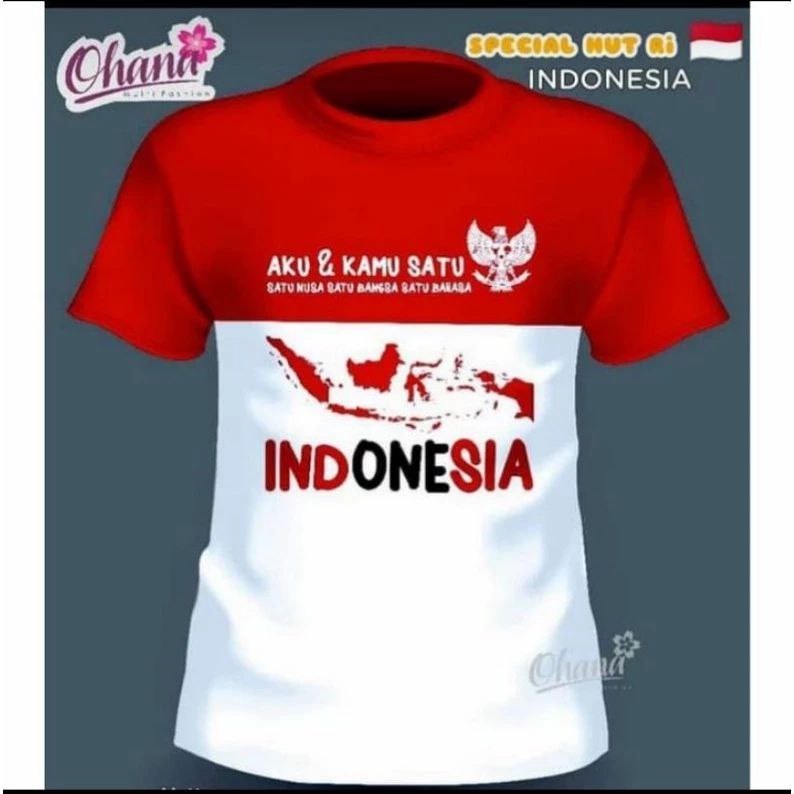 Kaos Merah Putih Indonesia (Satu Hari Kirim)S-7XL Pria Wanita Big Size Jumbo Ready Stock