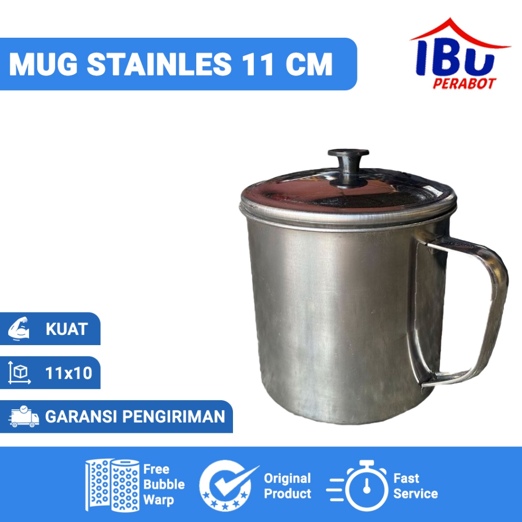 MUG STAINLES UKURAN 11 CM DENGAN TUTUP/MUG Stainless Steel Cangkir Serbaguna Kopi/Teh/Susu/MUG JADUL