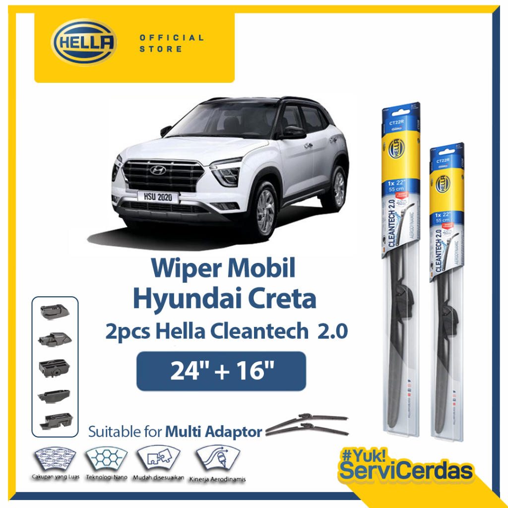 Wiper Mobil Hyundai Creta 24” + 16” (2pcs) - HELLA Cleantech 2.0