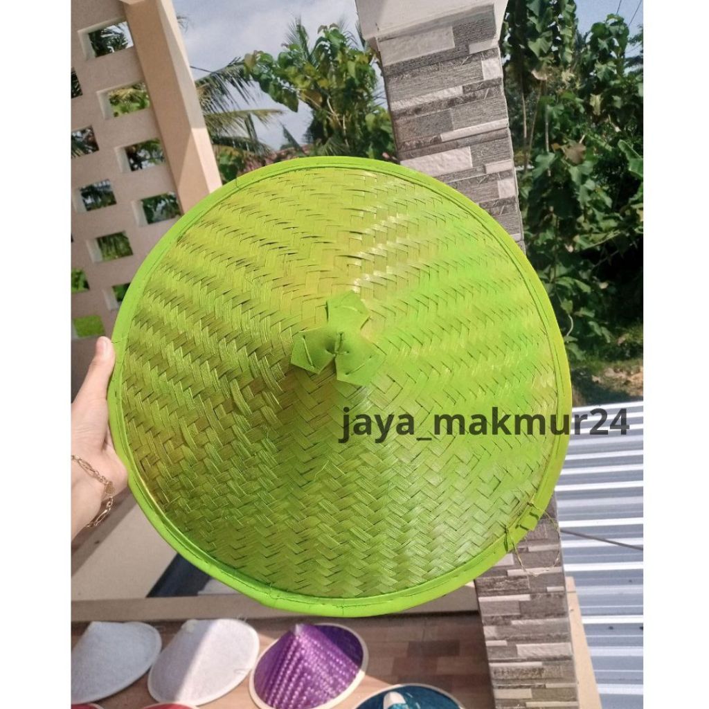 caping bambu warna hijau muda / caping bambu warna-warni