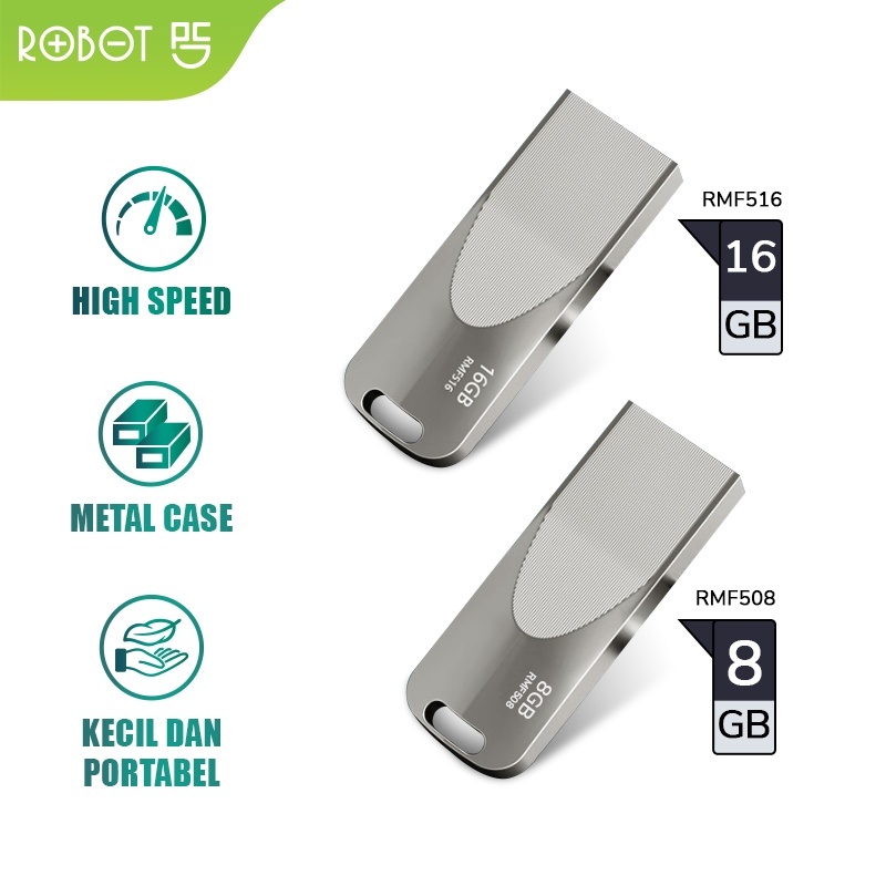 FLASHDISK ROBOT USB 8/16GB RMF508/RMF516 Metal High Speed Kecil Kompatibel for All Windows