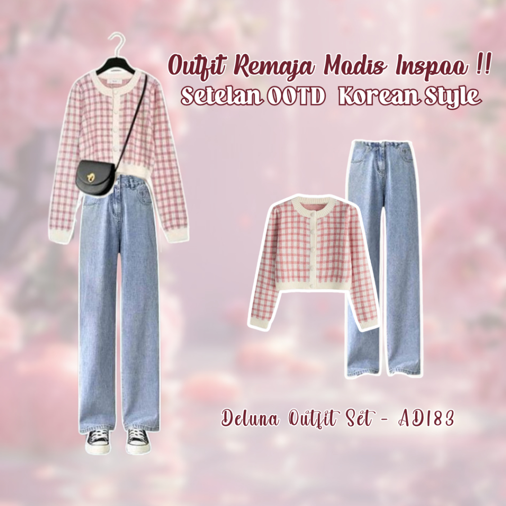 Setelan Wanita Kekinian One Set 2 In 1 Korean Style Outfit Remaja Kece Jeans Sweater Set - AD183