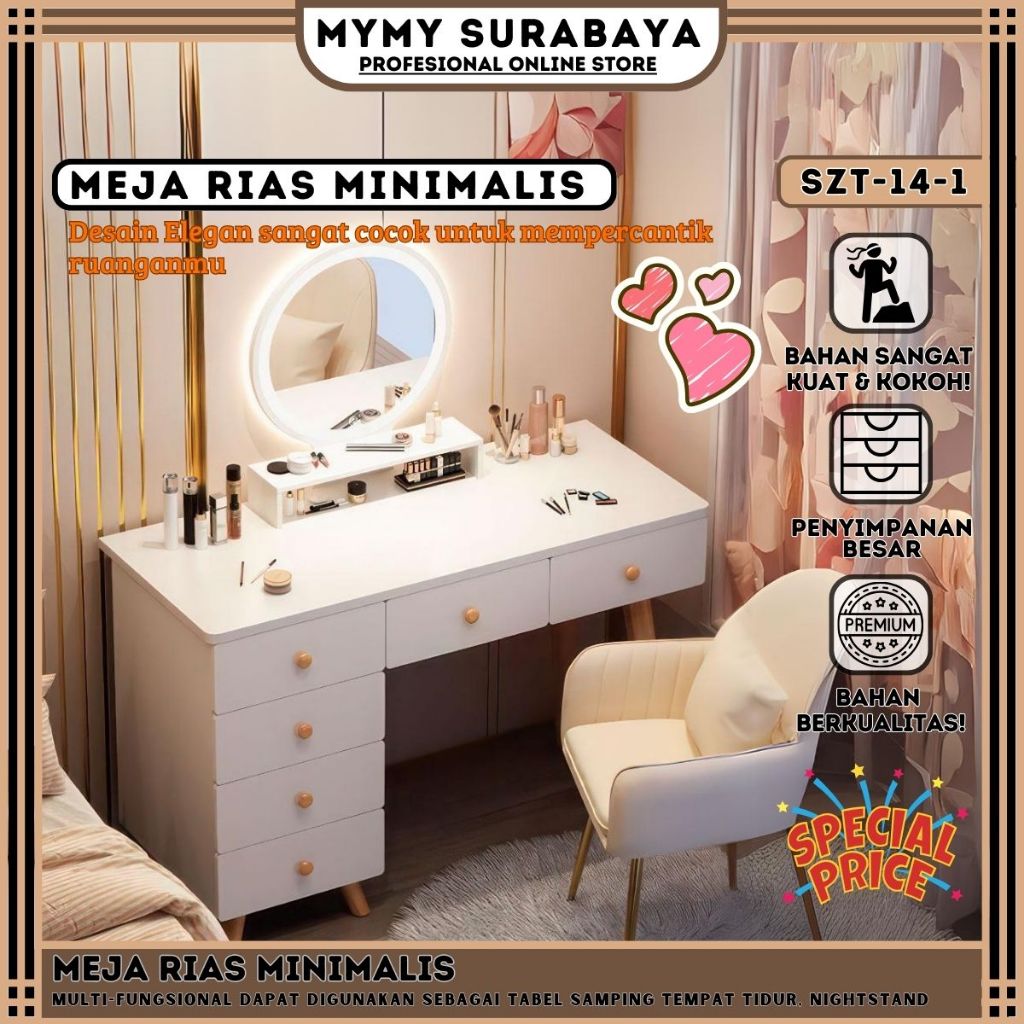 MYMY.SURABAYA Meja Rias Putih Modern Meja Rias Minimalis Meja Rias Dengan Cermin Kayu Meja Kosmetik 