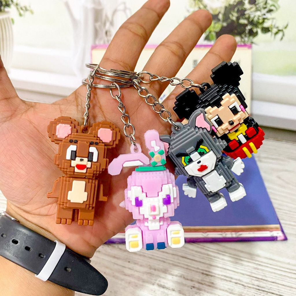 Rubber Keychain/Gantungan Kunci Karet PVC Mini Minecraft Miniatur Lucu Pixel Nano Block Puzzle Brick