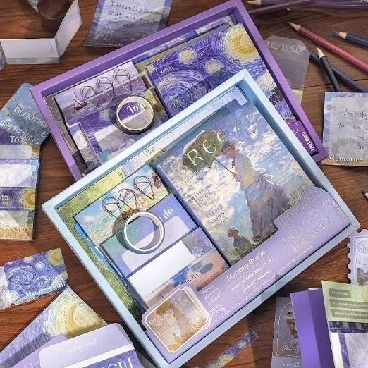 

Journal Set Kit Gift Box Isi 155pcs / Scrapbook Lucu Vintage Sunset Milky Way Retro / Starry Night Breeze