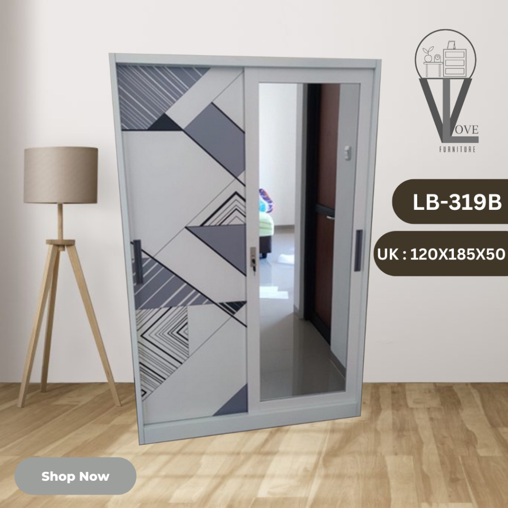 Lemari Baju Besi Sliding LB-319B - Lemari Baju Sliding - Lemari Baju Motif - Lebar 120 cm (Besar) - 