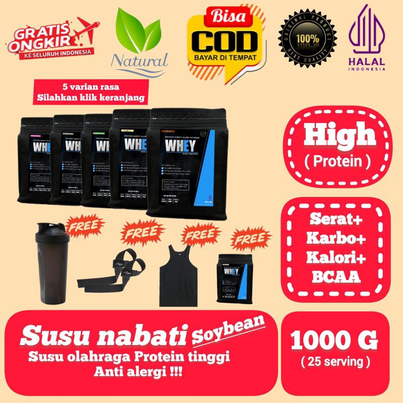 WHEY PROTEIN/1000GRAM/SUSU KEDELAI/SOYBEAN/NUTRISI FITNES/SUPLEMEN FITNES/SUSU SOYA/1000GRAM