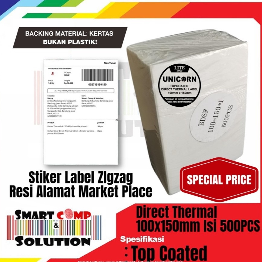 

Kertas Thermal Label Lipat 1x15 A6 Unicorn Lite isi 5pcs Stiker Resi Alamat Fold Zigzag KODE F4B7