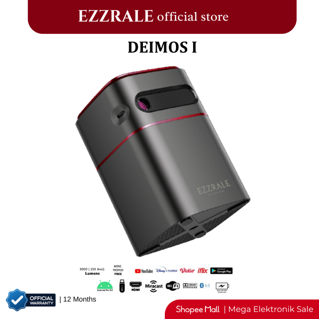 Ezzrale Deimos I Mini Smart Batery Pocket Projector 150 ANSI Android 9.0 Dolby