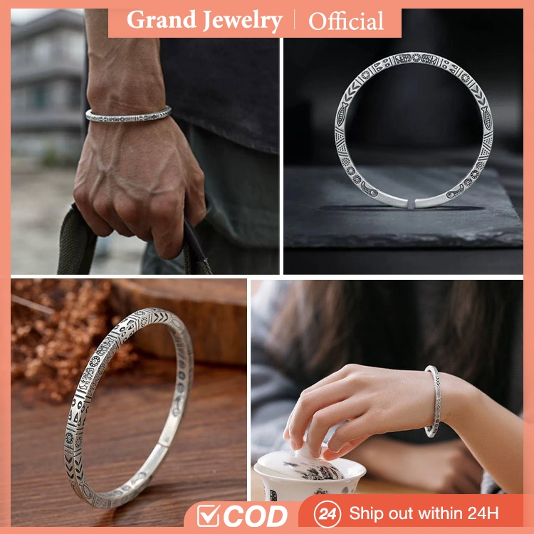 【11.11 Prom】Grand Pretty Indonesia Gelang Pria Aesthetic Titanium Anti Karat Besi Putih Perak 925 As