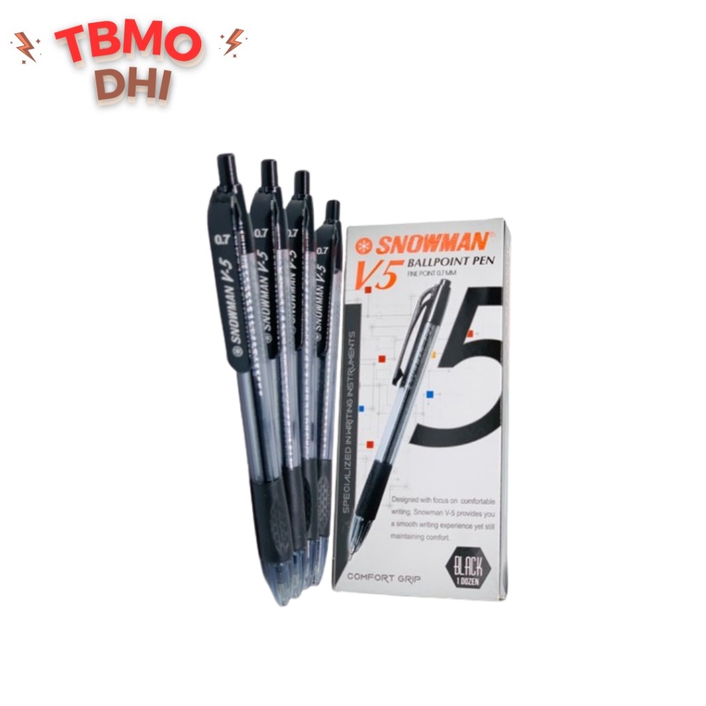 

BOLPEN SNOWMAN V5 Hitam Isi 12 Pcs Pulpen Bolpoin Snowman V5 V 5 V5 7 mm KODE J3R7