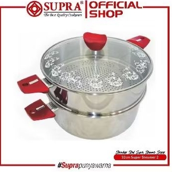 Panci Kukus Steamer Supra 32 cm susun 2 Stainless steel Tutup kaca