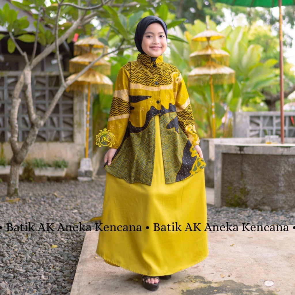 Fenbatik baju batik anak perempuan Gamis batik anak modern terbaru Gamis Batik kombinasi