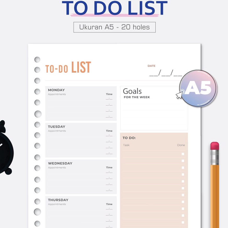 

FG2 Bukuqu Loose leaf A5 L214 To Do List Kertas Binder