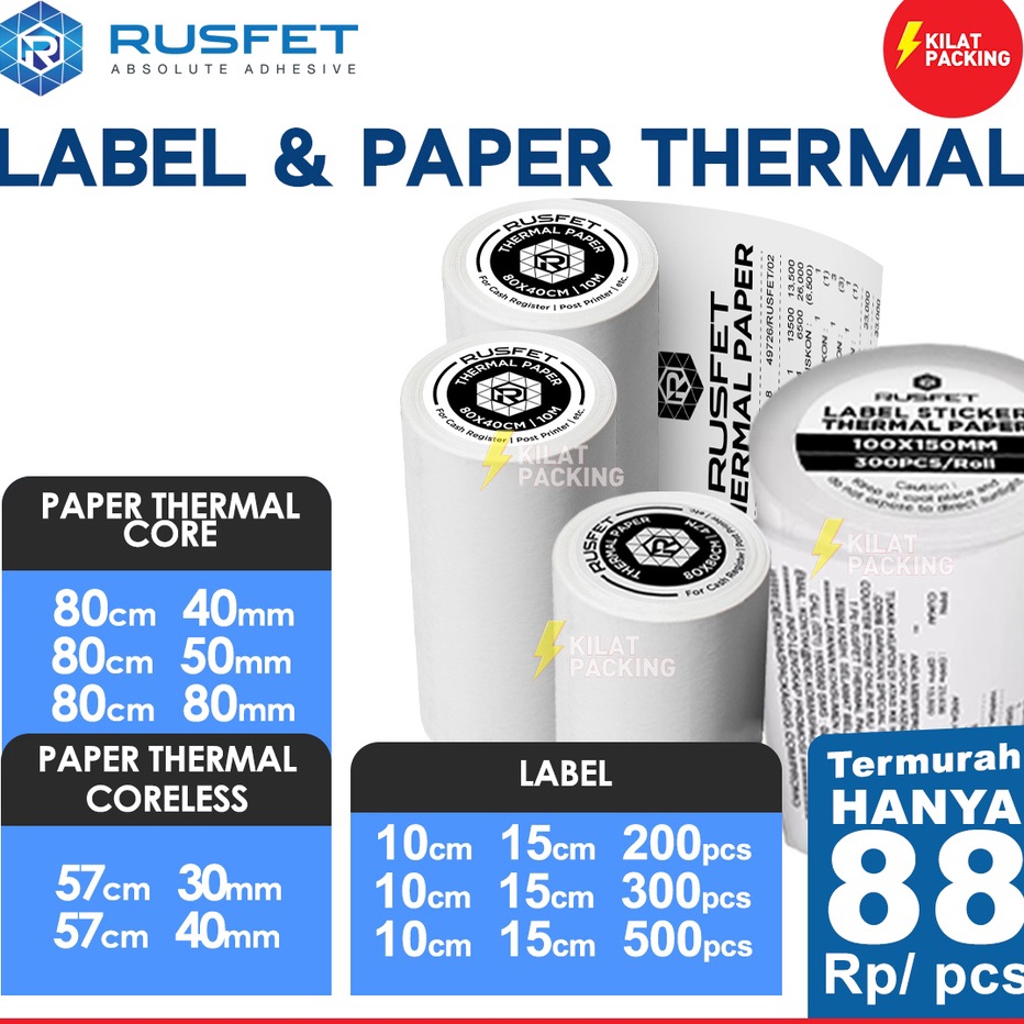 

KI3 Kertas Thermal Label Thermal Resi Barcode Stiker Barcode Struk Kasir Paper Thermal Rusfet