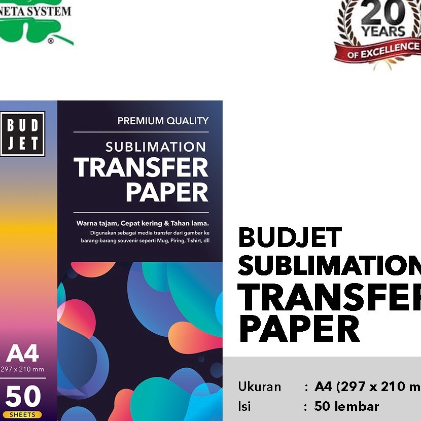 

KP8 Kertas Sublim Sublime Budjet Sublimation Transfer Paper A4 isi 5