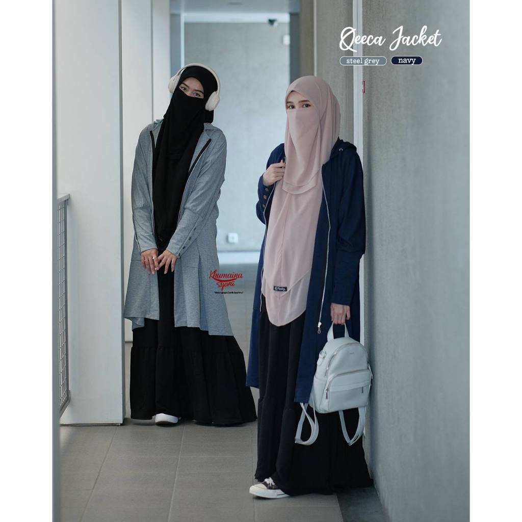 Qeeca dan Fuza Jaket by Khumaira Syari | Long Jaket Wanita Oversize | Outer Jaket Muslimah Syari