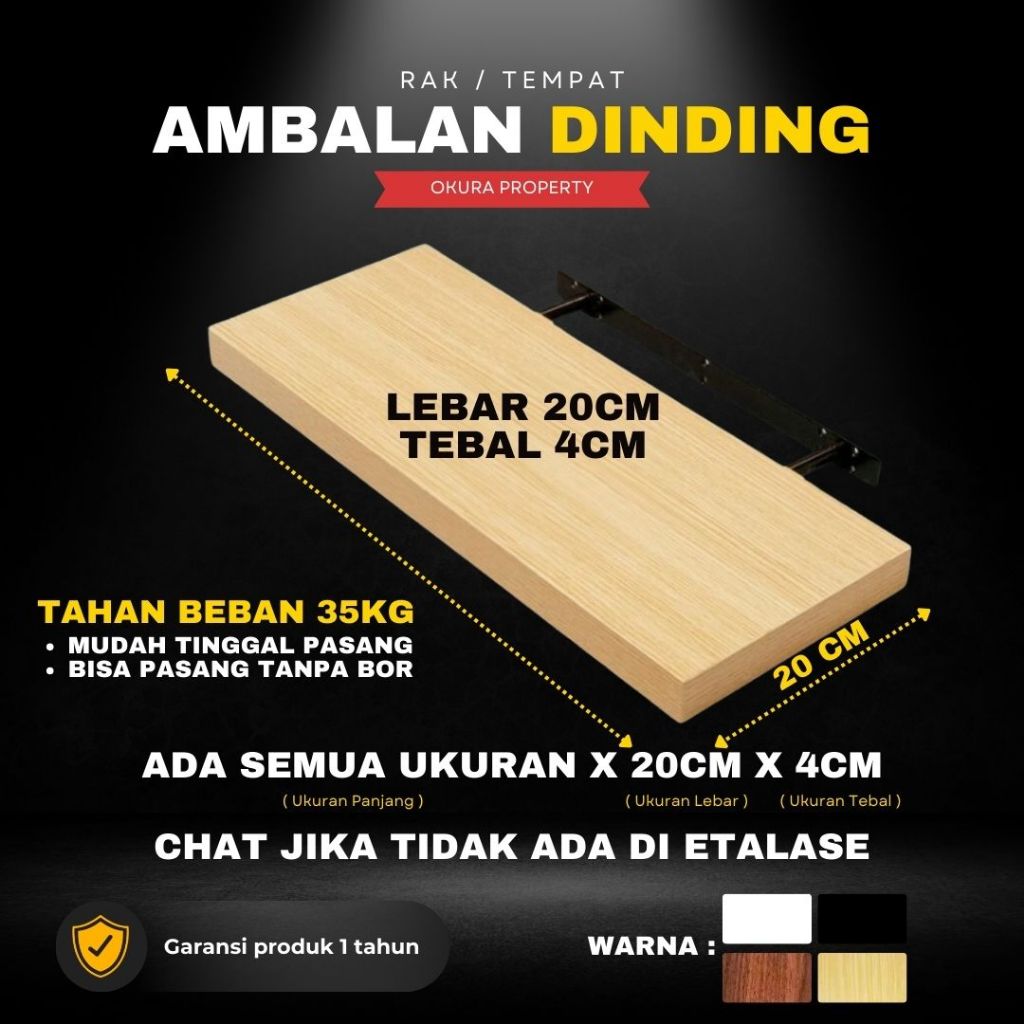 Spt3 Rak Ambalan Dinding Minimalis aesthetic Panjang 60 cm Kayu Kamar Mandi Dapur Serbaguna Lebar