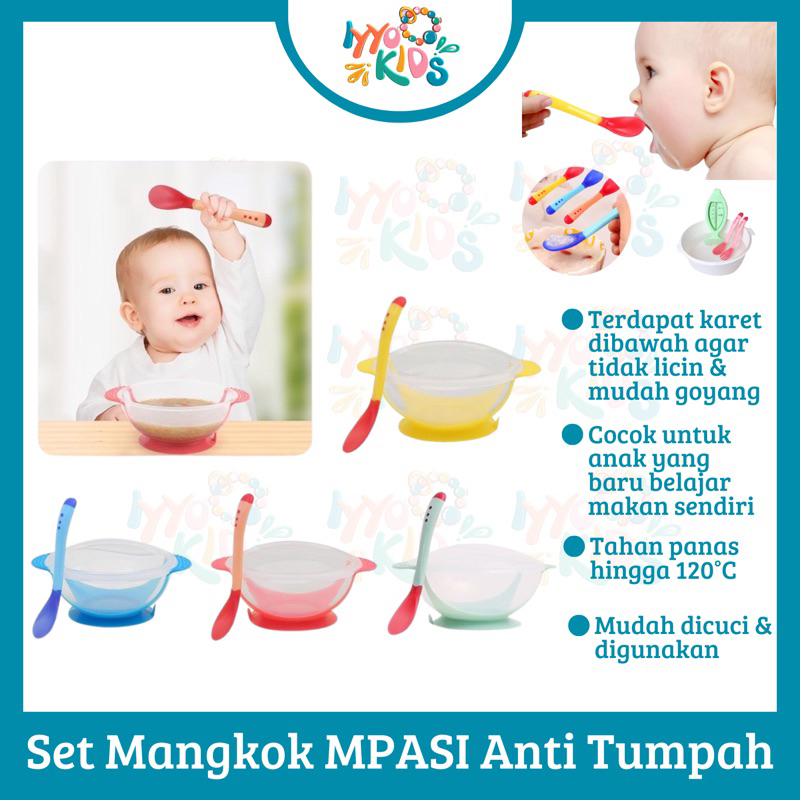 IYYO KIDS | MKN88 Set Makan Bayi Mangkok Anti Tumpah Sendok Silikon Piring Mangkok Bayi Baru Belajar
