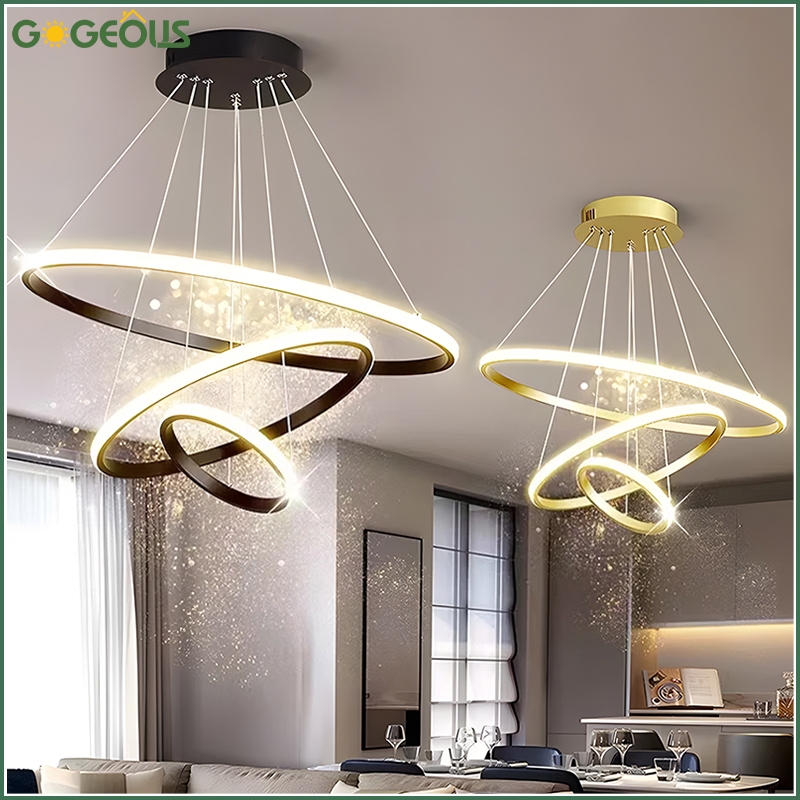 【COD】Lampu Gantung Minimalis Ruang Tamu Nordic Hias Aesthetic Bulat Kap Lampu Gantung 3 Warna Kontro