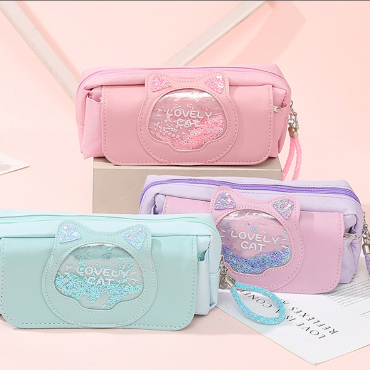 

[ORGM] Perlengkapan Sekolah Kotak Pensil Glitter Lovely Cat Tempat Pensil Lucu 3 Lapis