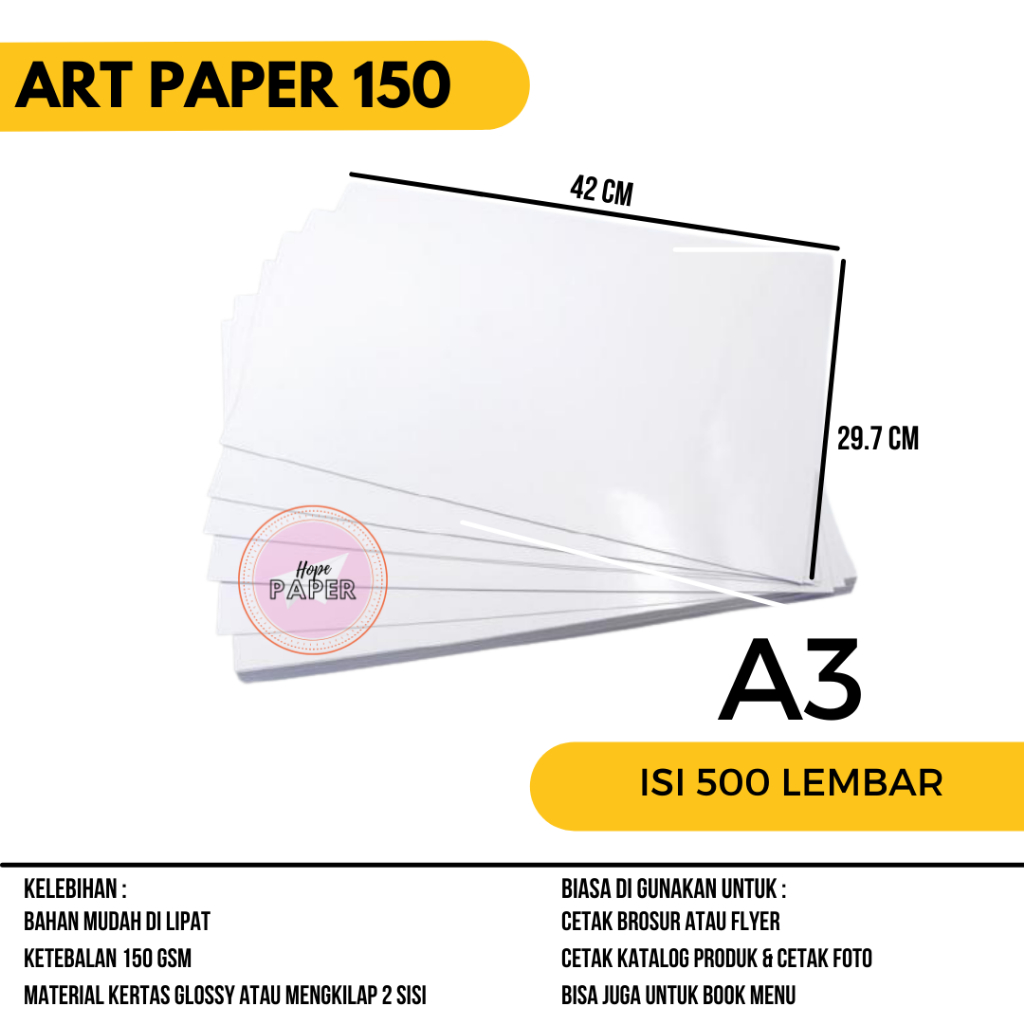 Kertas Art Paper A3 150 gsm isi 500 lembar / Kertas Art Paper 150 gsm A3