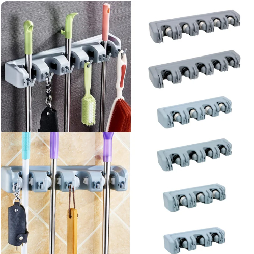 Tempat Gantungan Sapu Kain Pel 3 Dan 5 Slot Penyimpanan Alat Rumah Tangga Serbaguna Ala Korea  - MN