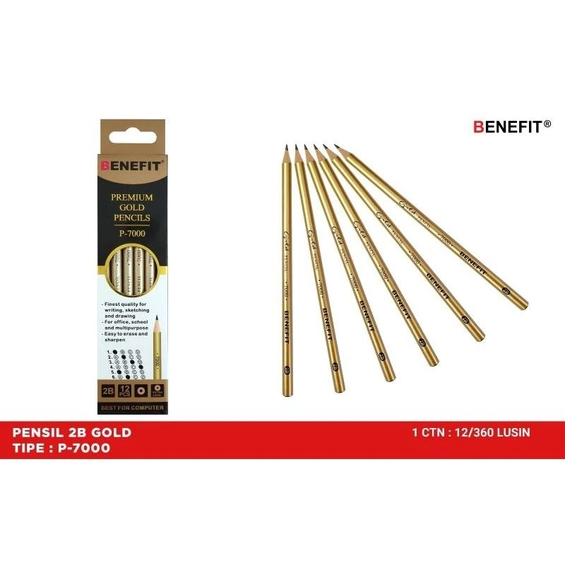

Termurahh ! Pensil Kayu 2B BENEFIT GOLD P-7000 SUDAH DIRAUT (12 pcs)