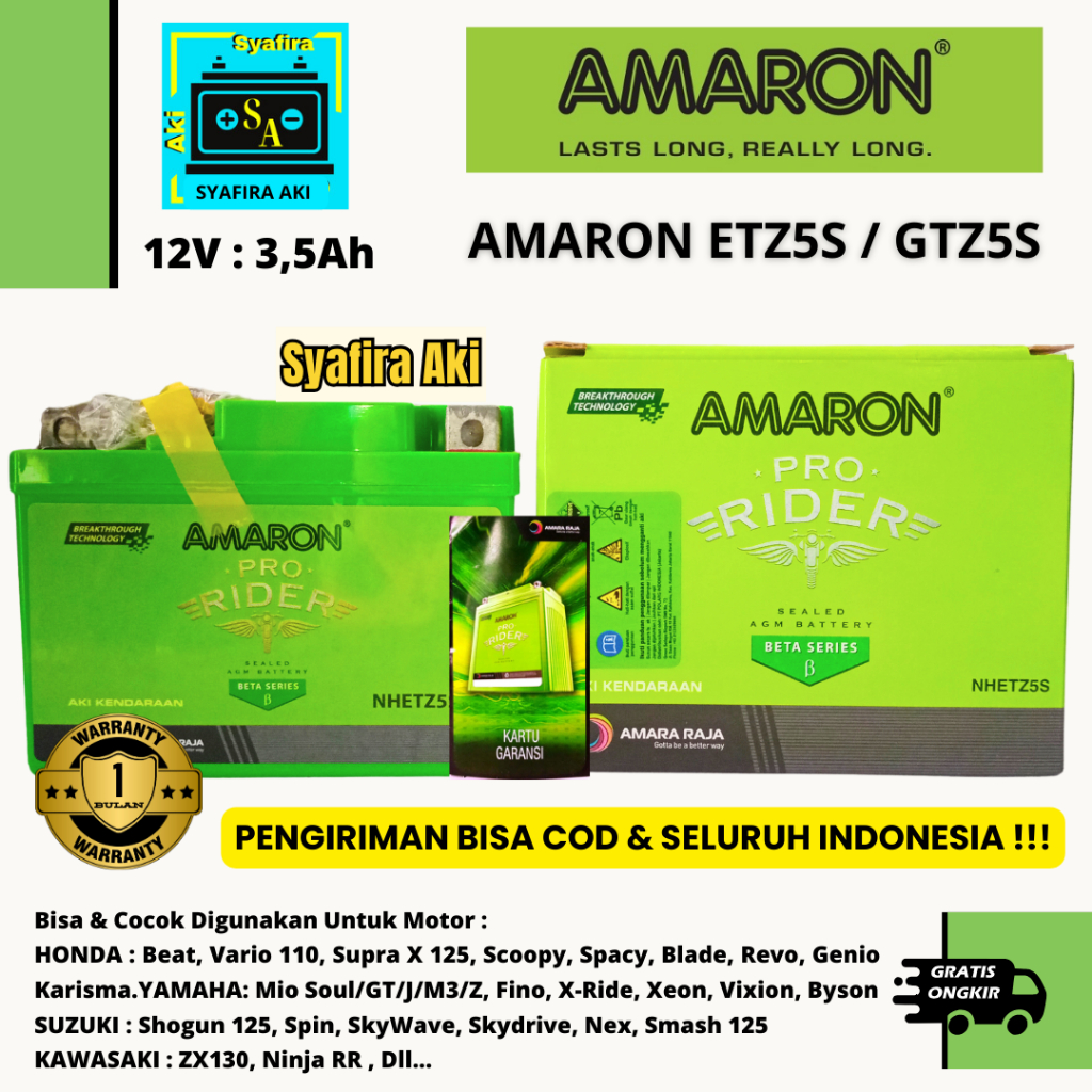 Aki Motor Jupiter MX new, MX King, Smash 125, Shogun 125, CS-1 GTZ5S AMARON MF