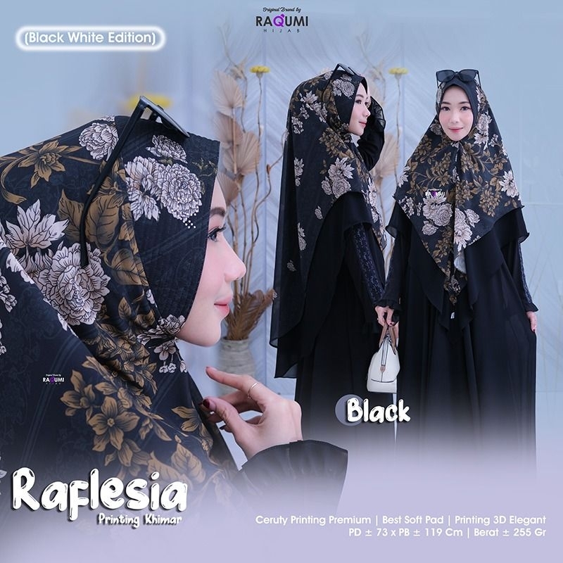 RAFLESIA KHIMAR HIJAB CERUTY PRINTING PREMIUM,BEST SOFT PAD, PRINTING 3D ELEGANT, KOMBINASI CERUTY P