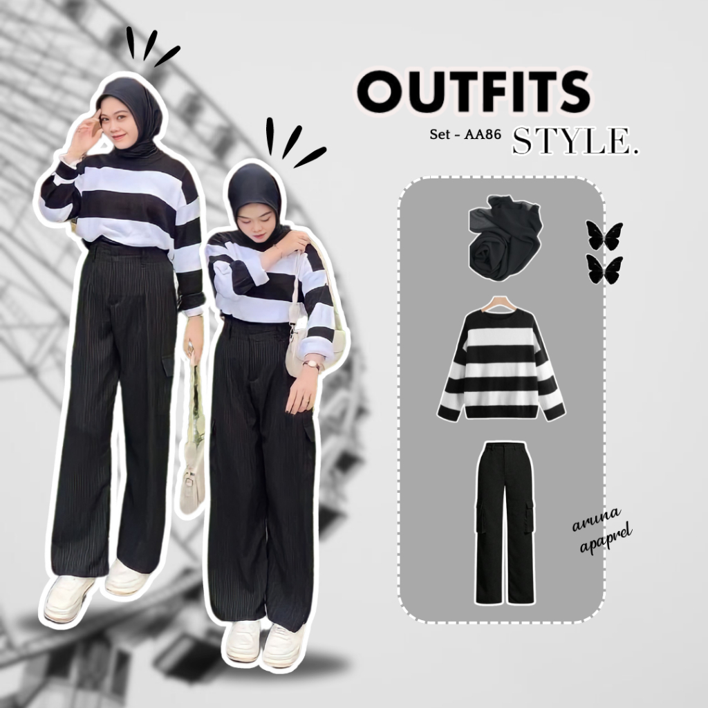 One Set Hijab Style Outfit Pinterest OOTD Korean Style Outfit Korean Style Sweater Wanita Aruna AA86