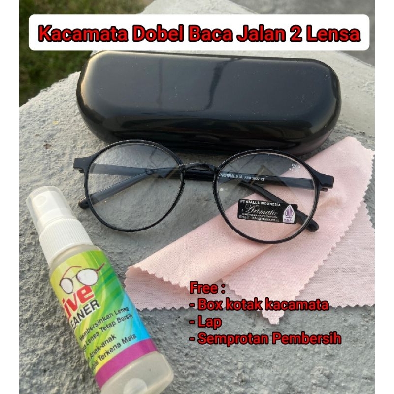 Kacamata Dobel Baca Jalan Frame Oval 2 in 1 Bifokal Include Box, Lap dan Cairan Pembersih