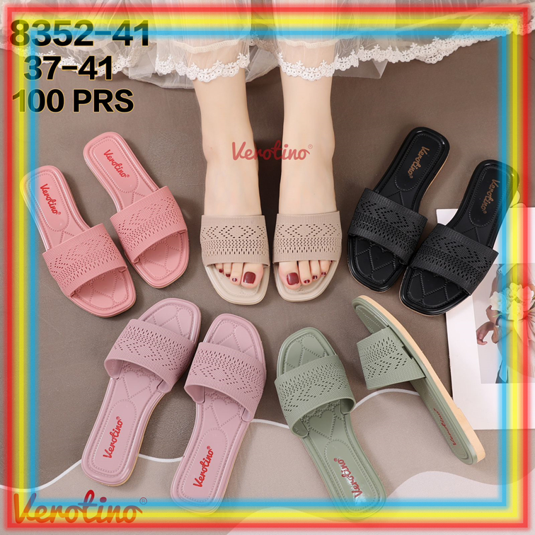 8352-41 Sandal Selop Karet Wanita Sendal Slop Karet Cewek Verotino Model Rajut Motif Love Glanzton