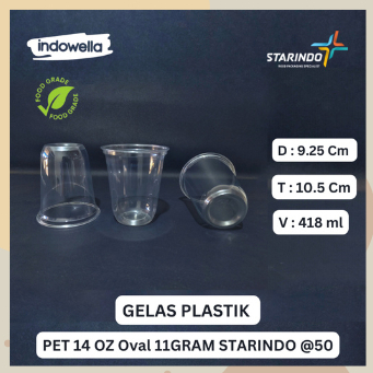 Cup gelas pet OVAL 14 oz 11gr STARINDO + tutup