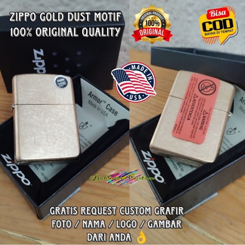 KOREK API ZIPPO ORIGINAL USA VINTAGE DUST MOTIF GOLD GRATIS REQUEST CUSTOM GRAFIR NAMA ANDA ATAU LOG
