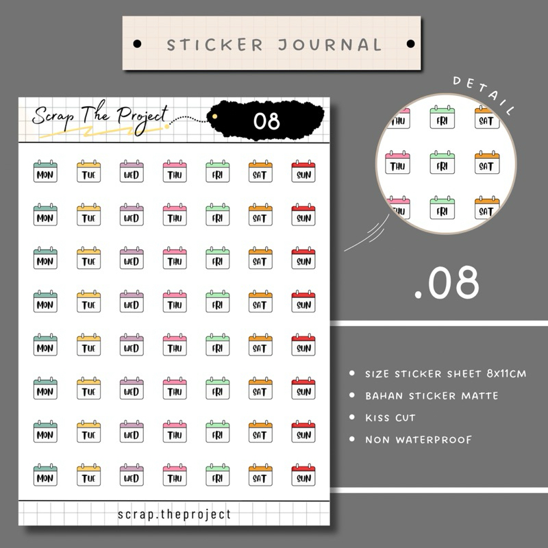 

STICKER PLANNER JOURNAL / DAY NAME DAILY STICKER / STP - 08