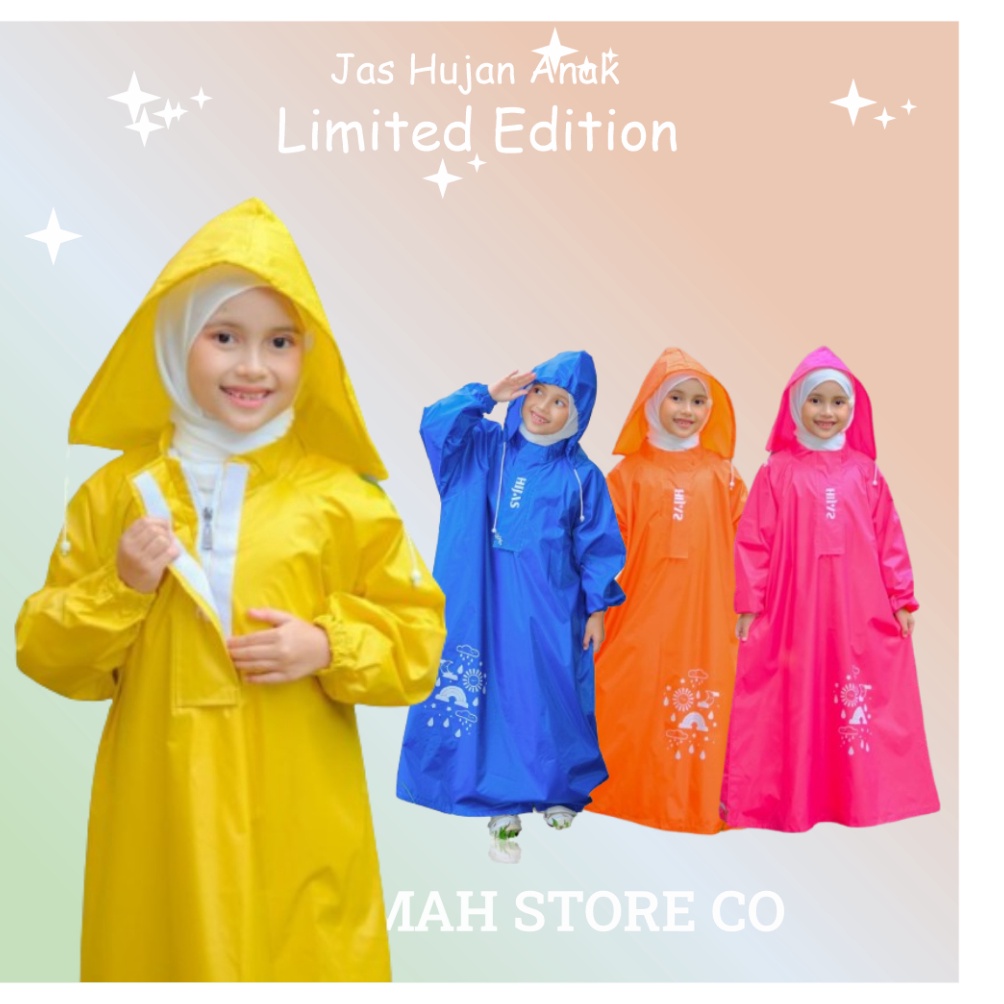KODE I17R Jas Hujan Gamis Anak Hijas Syari Kekinian untuk Usia 5 6 7 8 9 1 11 12 Tahun