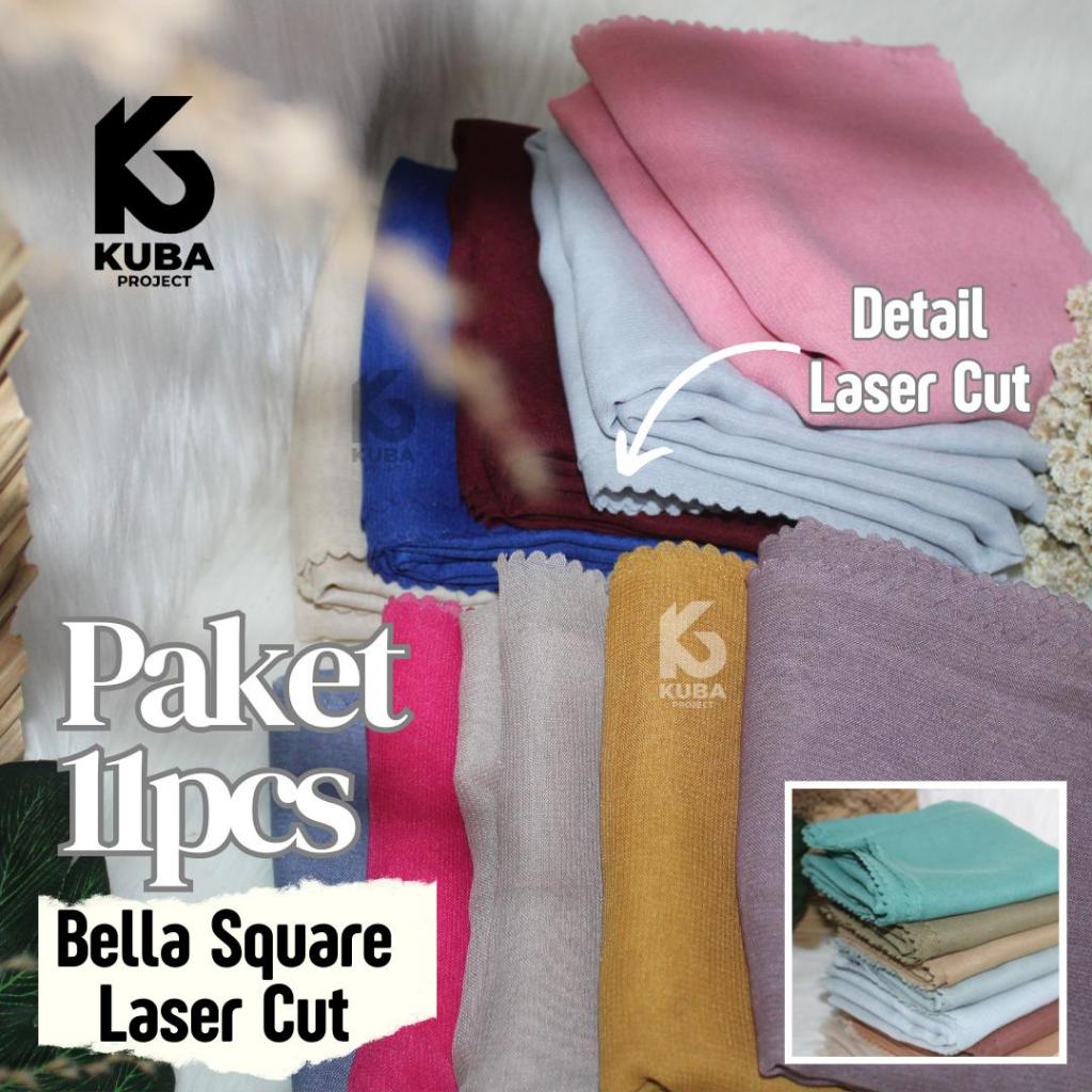 10pcs Paket Usaha Hijab Bella Square Laser Cut Hijab Bundling Paket Hemat Hijab Plain by Kuba Projec