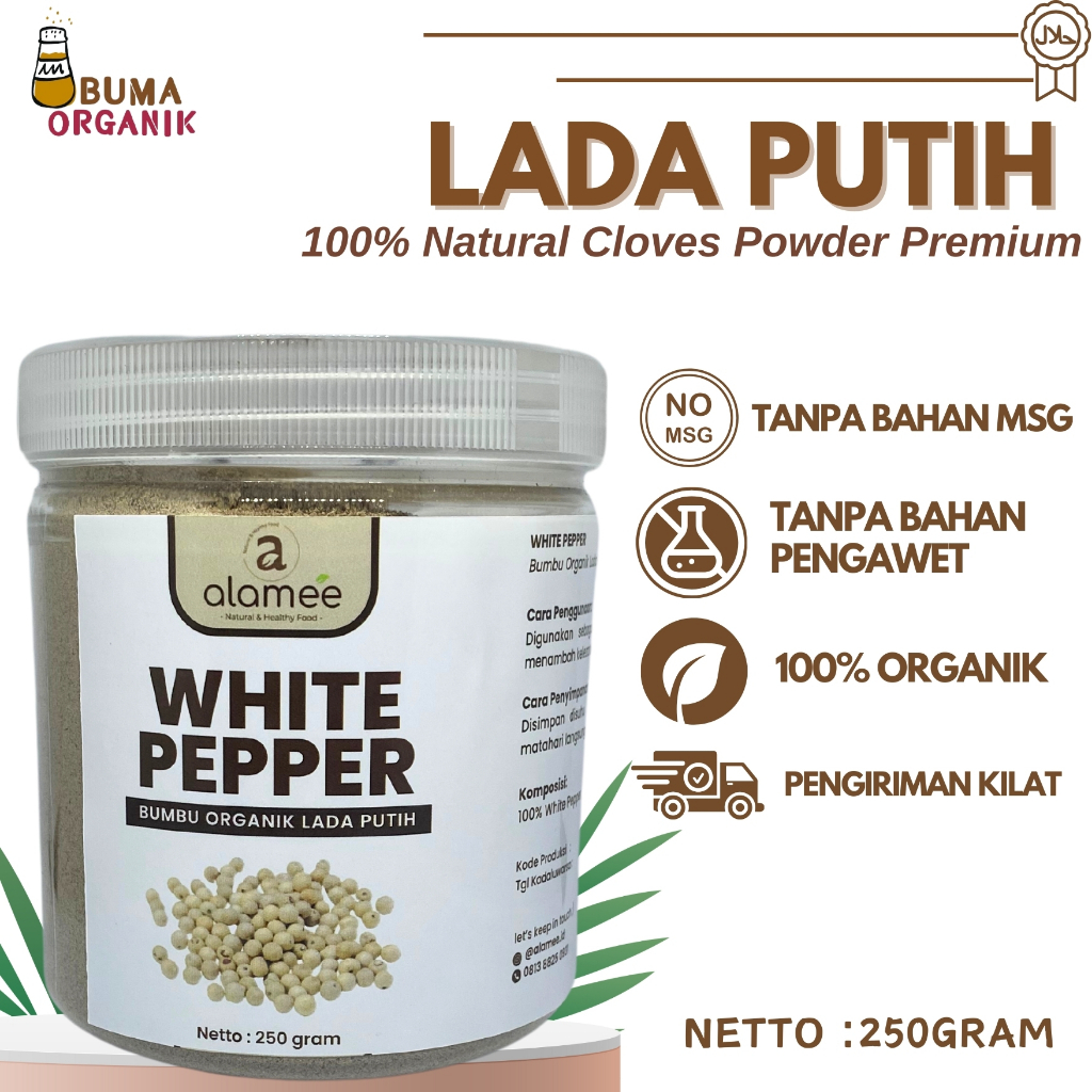 

White Pepper Powder Lada Putih Bubuk Merica Whitepepper Rempah Rimpang Murni Asli Tanpa Campuran toples praktis