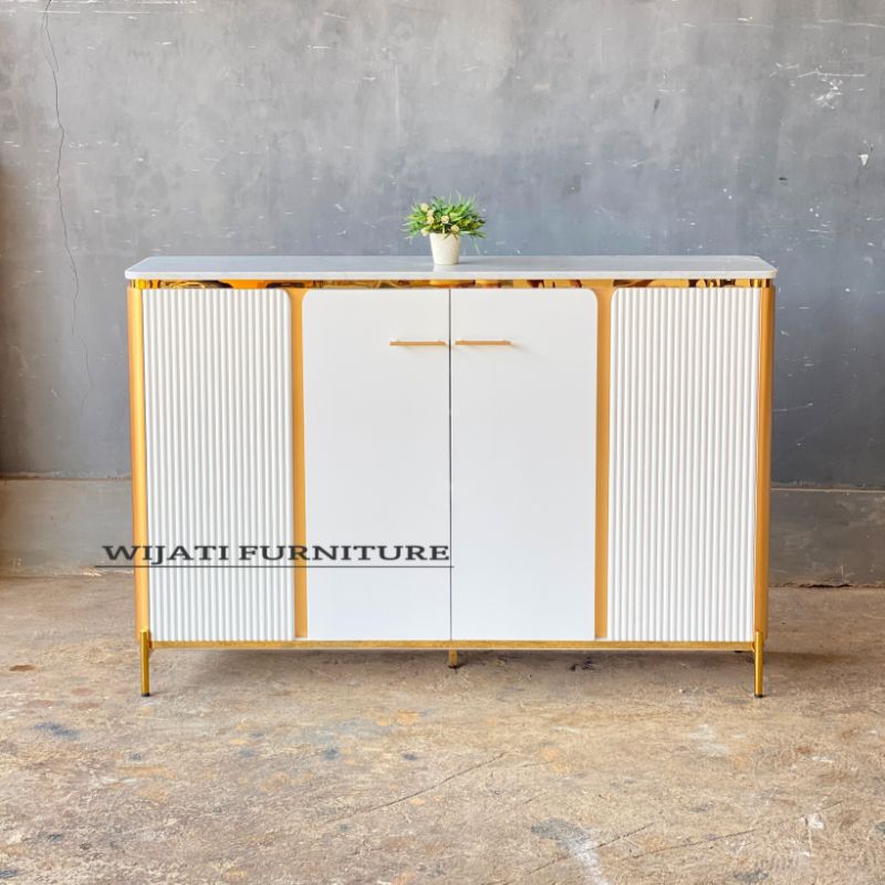 Lemari Sepatu Marmer Asli - Rak sepatu - Rak Susun Duco Stainless Gold