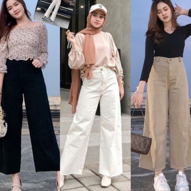 COD  CELANA KULOT JEANS LILAC HIGHWAIST WANITA KEKINIAN  BOYFRIEND JEANS   Ungu M