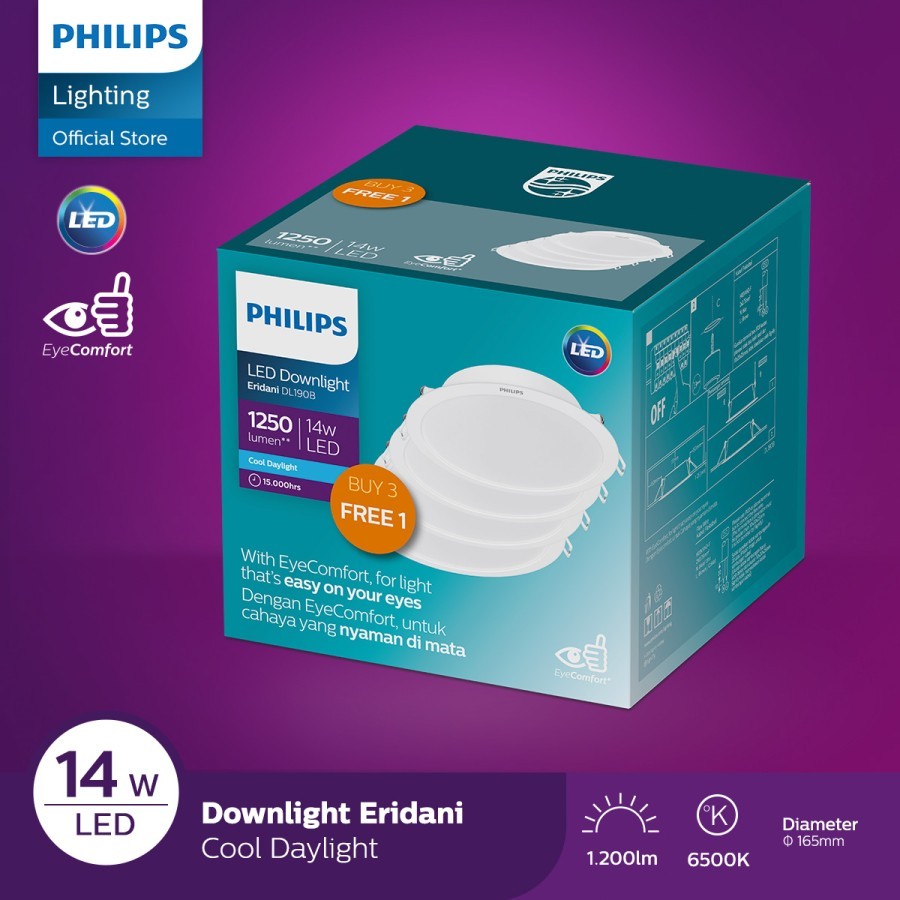 Lampu Downlight LED panel Ceiling Plafon Philips Eridani 14W 14 Watt IB Inbow Tanam Cahaya Putih Coo