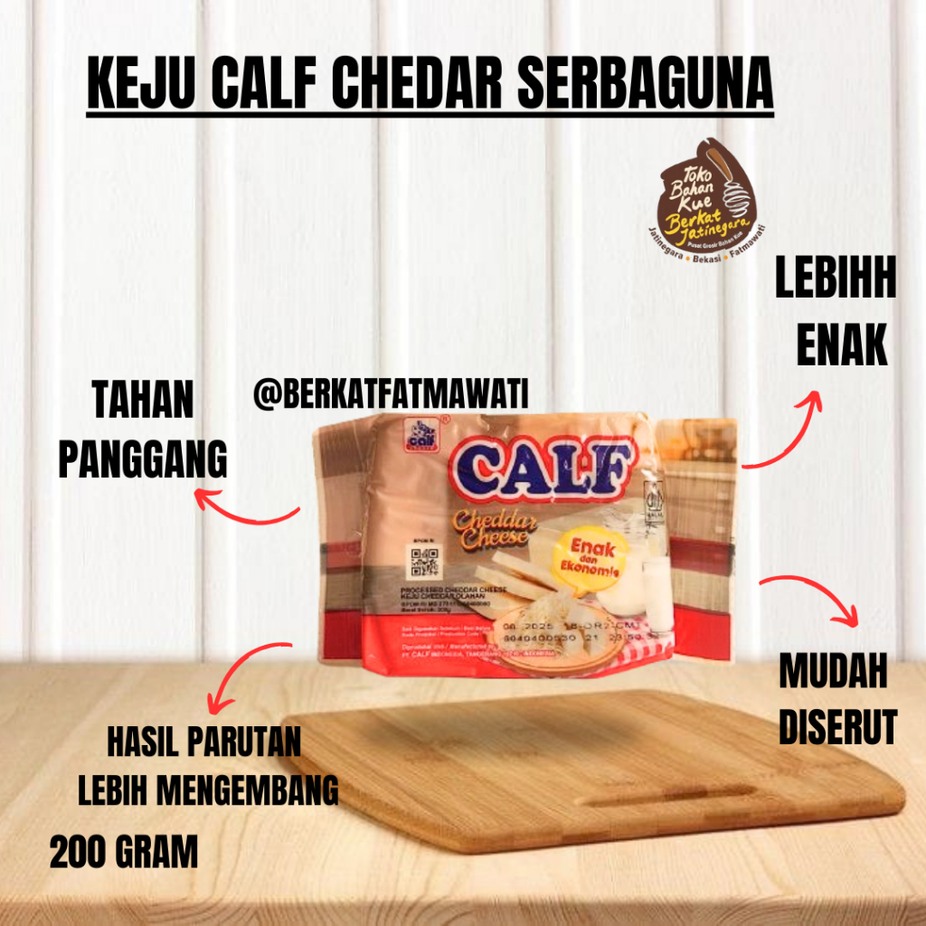 

KEJU CALF CHEDDAR CHEESE SERBAGUNA / KEJU SERBAGUNA KEMASAN EKONOMIS 200 GRAM / KEJU CHEESE