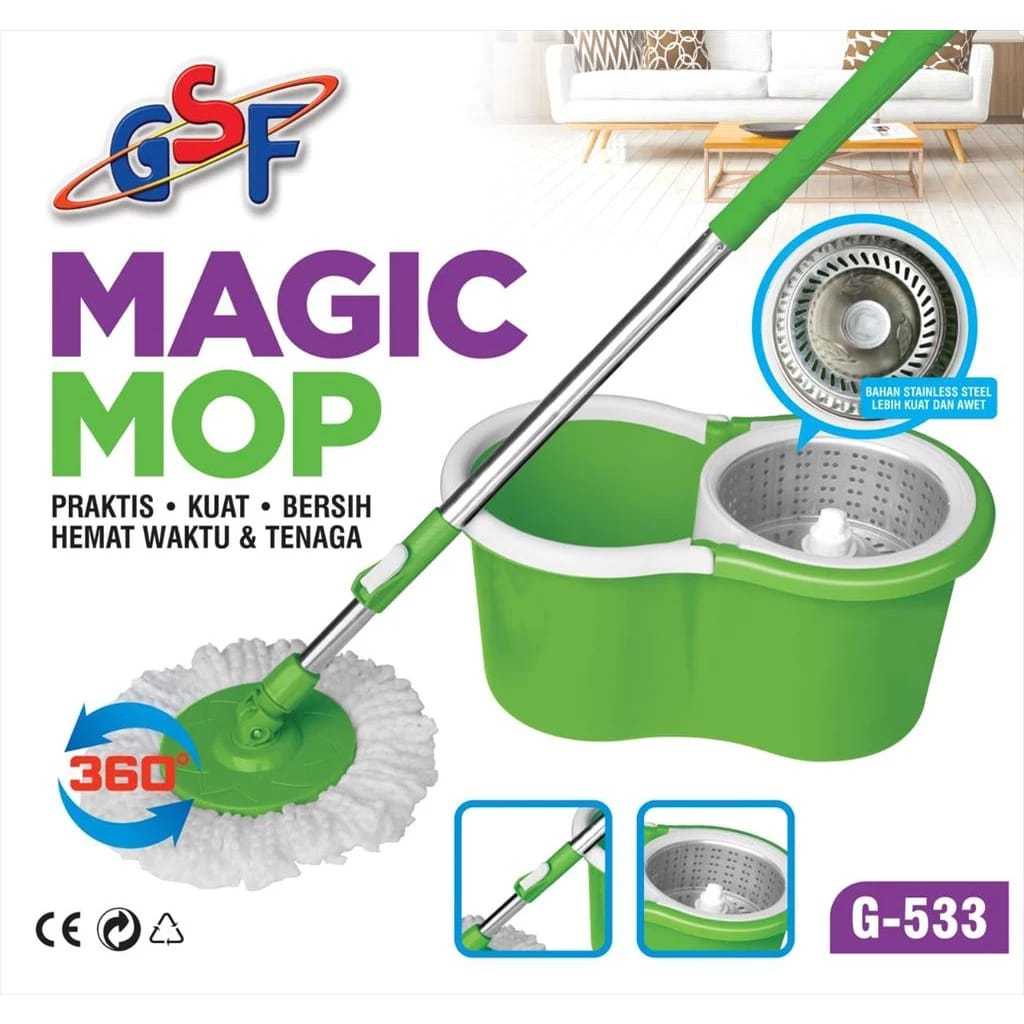 Alat Pel Lantai / Pel Putar / Alat Pel Lantai Magic Mop G-533 Gagang Stainless