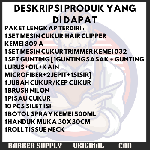 ADY78 Paket Barber Pro Alat Cukur Lengkap Original KEMEI