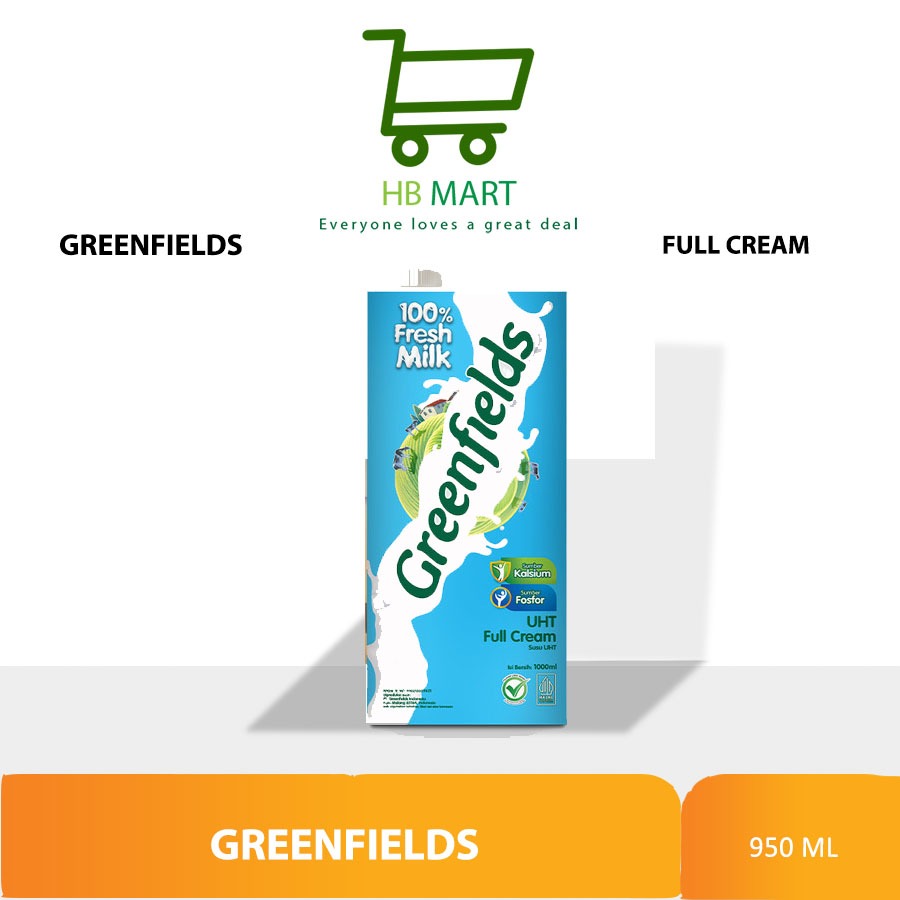 

KHUSUS OJOL [ Susu UHT ] Greenfields 950 MLiter Full Cream 1 DUS ISI 12 / 950 ml