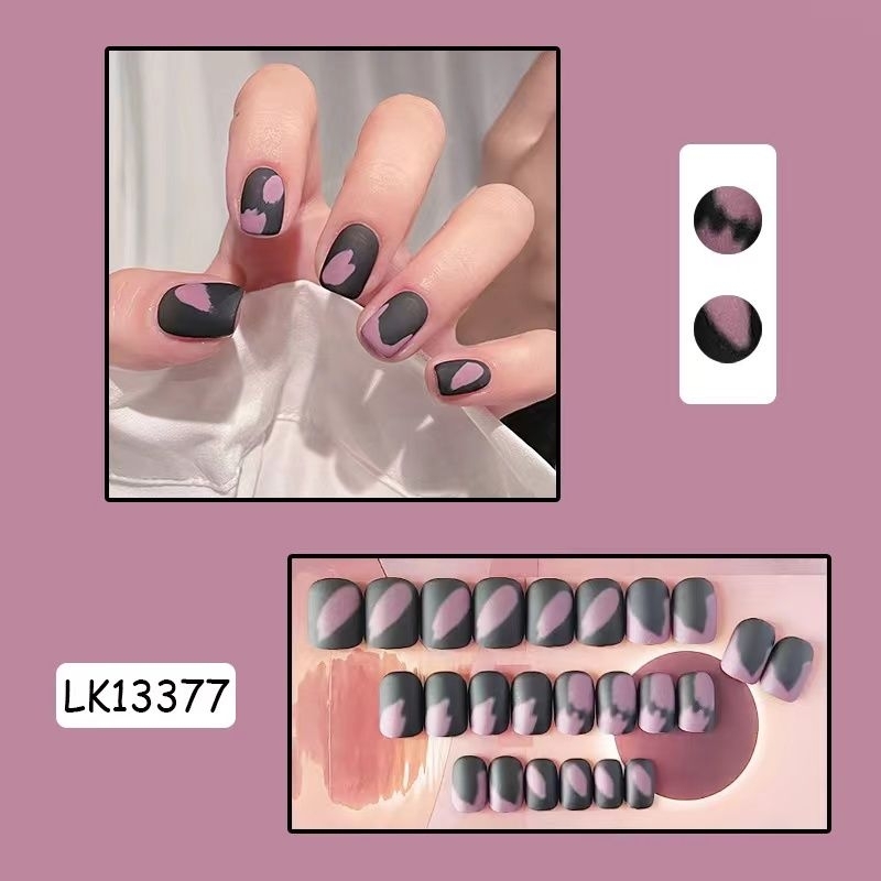 LK13377 Kuku Palsu Nail Art Isi 24 Pcs Warna Hitam Ungu