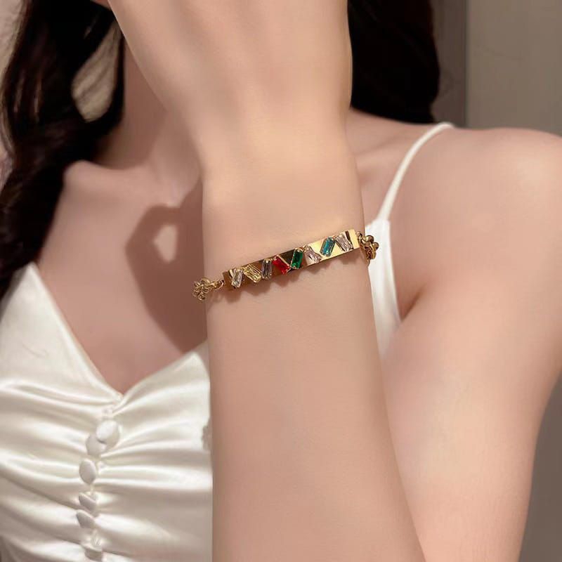 Gelang Titanium Gold Plat Permata Warna Warni