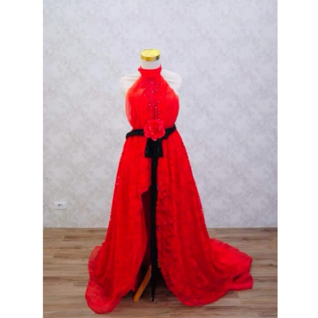 gaun merah pesta korean style prewedding dress party